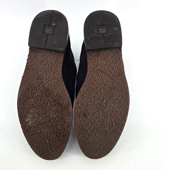 Trask Allison Italian Navy Blue Suede Chelsea Bootie Stacked Heel Vibram Sole 9 - Picture 10 of 13